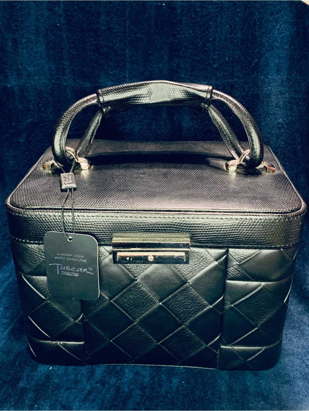 Tuscan Brand Jewelry Box Black Quilted Design, Locking Mechanism ,Top-Handle Bag